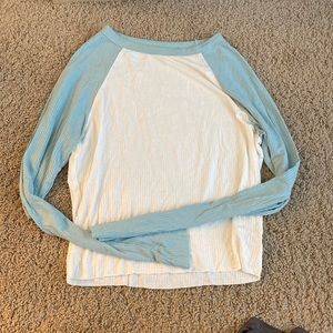 Long sleeve teal and white shirt
